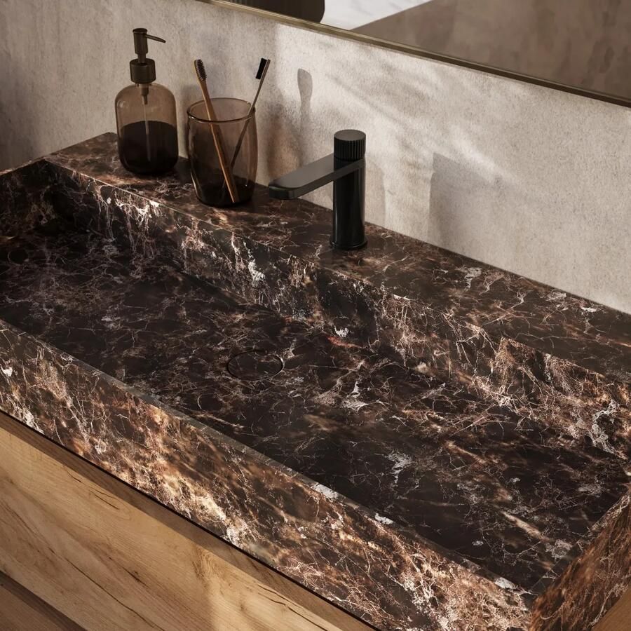Saniclear Dark Emperador marmeren wastafel 100x46cm met kraangat