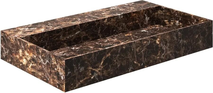 Saniclear Dark Emperador marmeren wastafel 80x46cm zonder kraangat