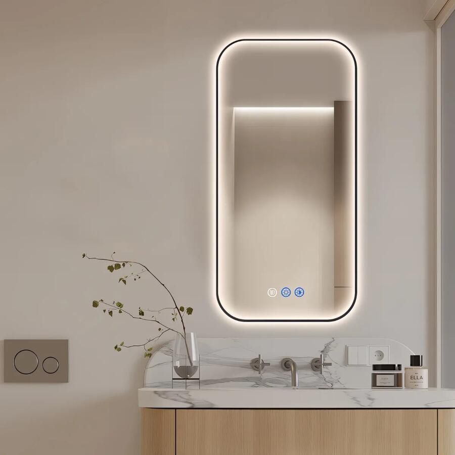 Saniclear Denver Black 2.0 spiegel met verwarming direct en indirect licht mat zwart 50x100cm