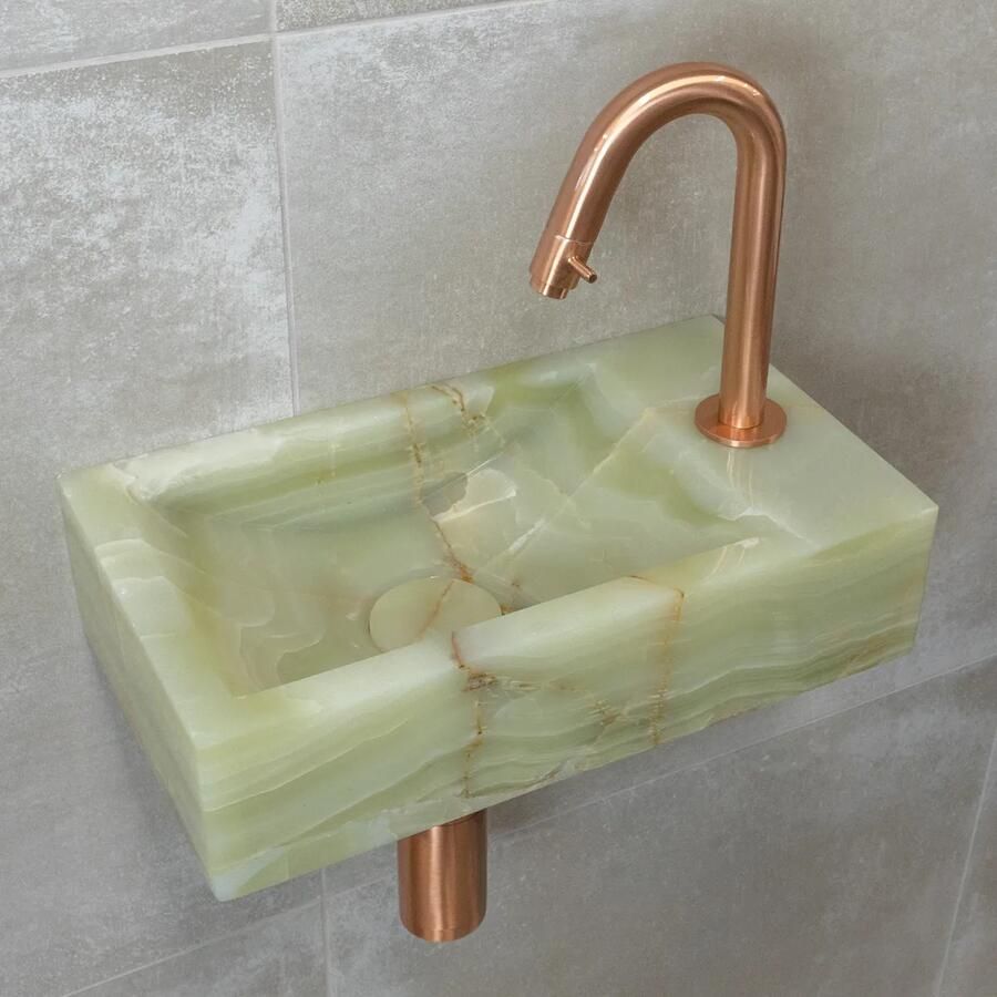 Saniclear Green Onyx fonteinset met gebogen kraan in geborsteld koper