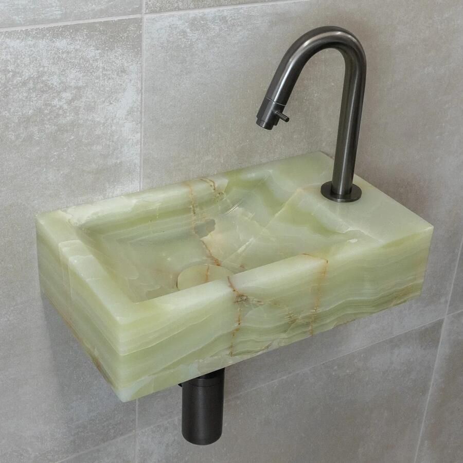 Saniclear Green Onyx fonteinset met gebogen kraan in gunmetal