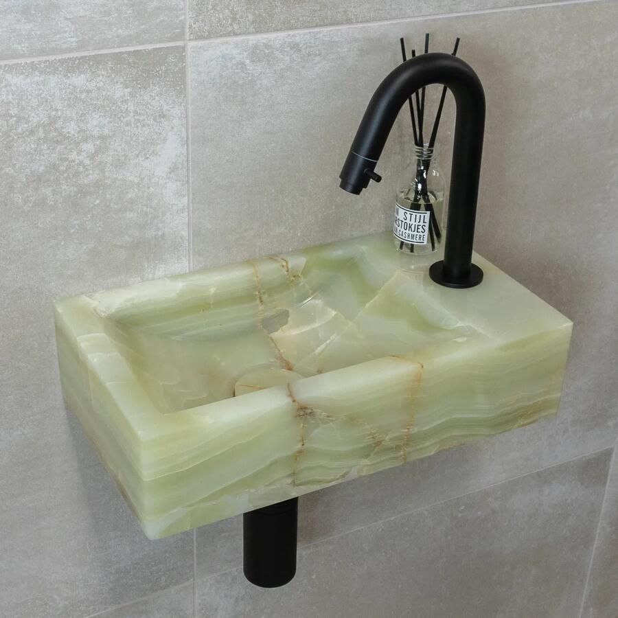 Saniclear Green Onyx fonteinset met gebogen kraan in mat zwart