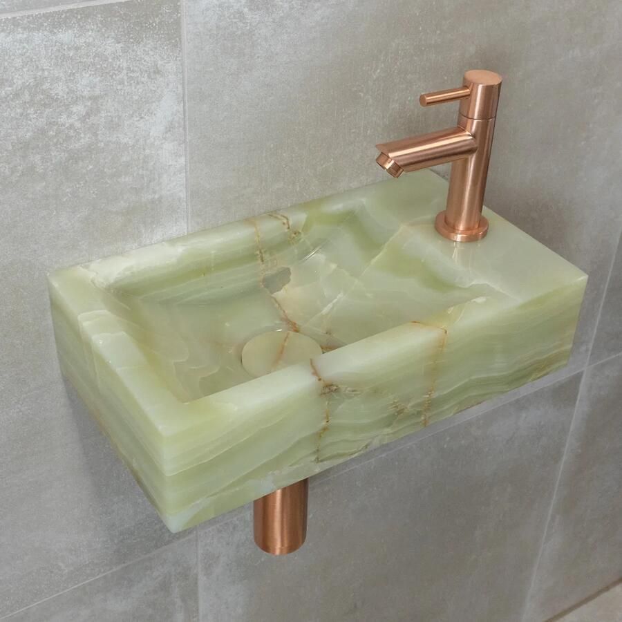Saniclear Green Onyx fonteinset met rechte kraan in geborsteld koper