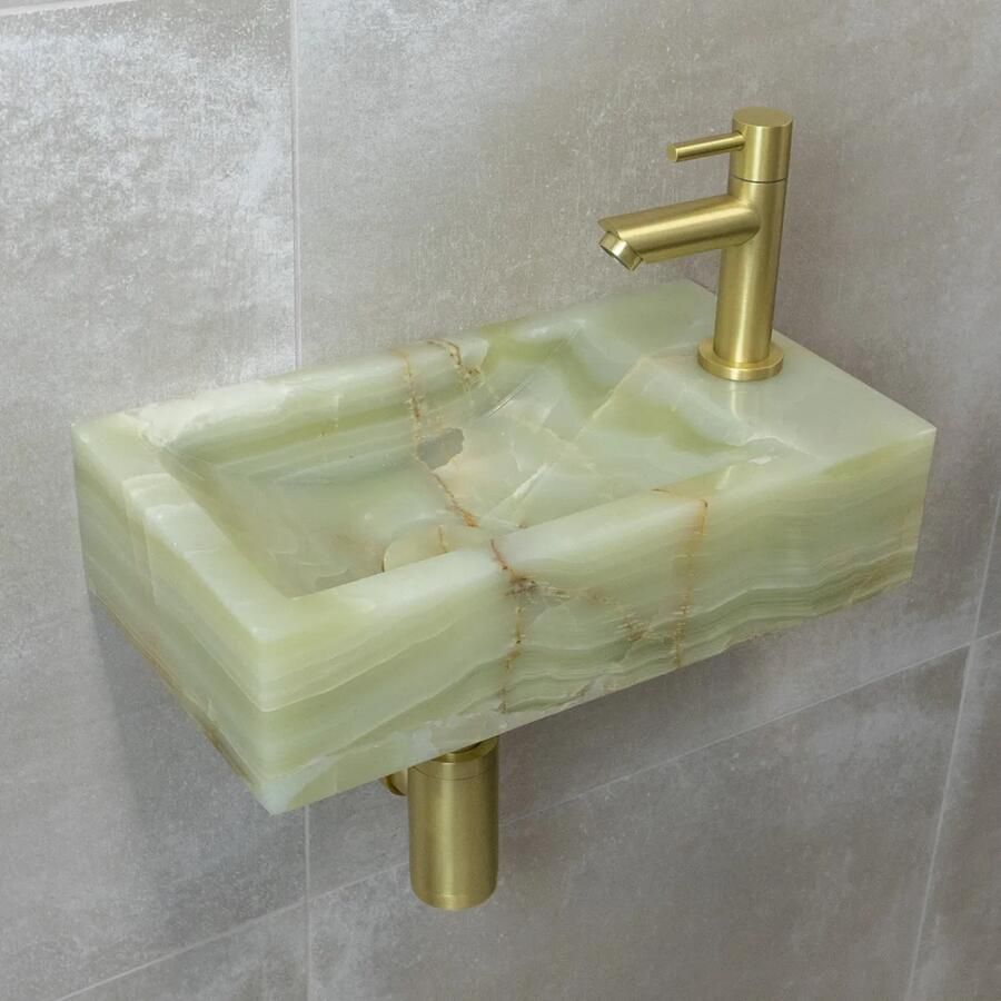 Saniclear Green Onyx fonteinset met rechte kraan in geborsteld messing