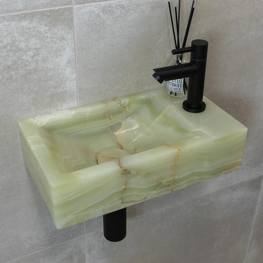 Saniclear Green Onyx fonteinset met rechte kraan in mat zwart