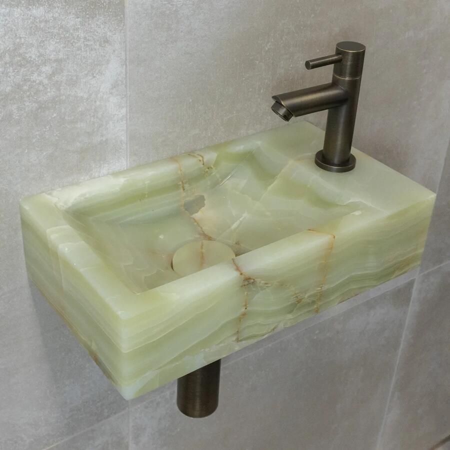 Saniclear Green Onyx fonteinset met rechte kraan in verouderd messing