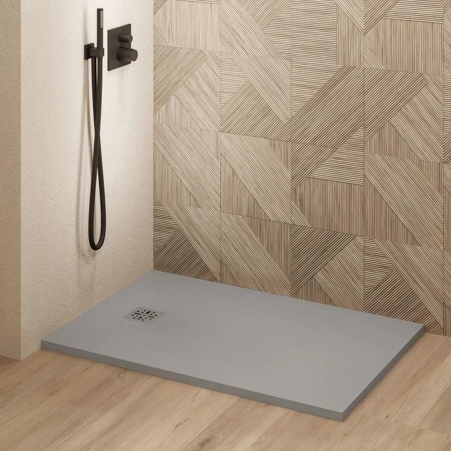 Saniclear Lino douchebak 120x100cm met stone finish lichtgrijs