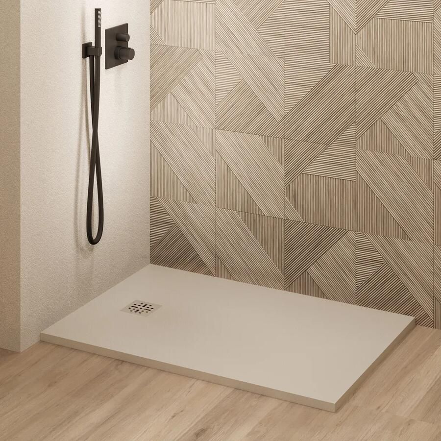 Saniclear Lino douchebak 120x100cm met stone finish cream