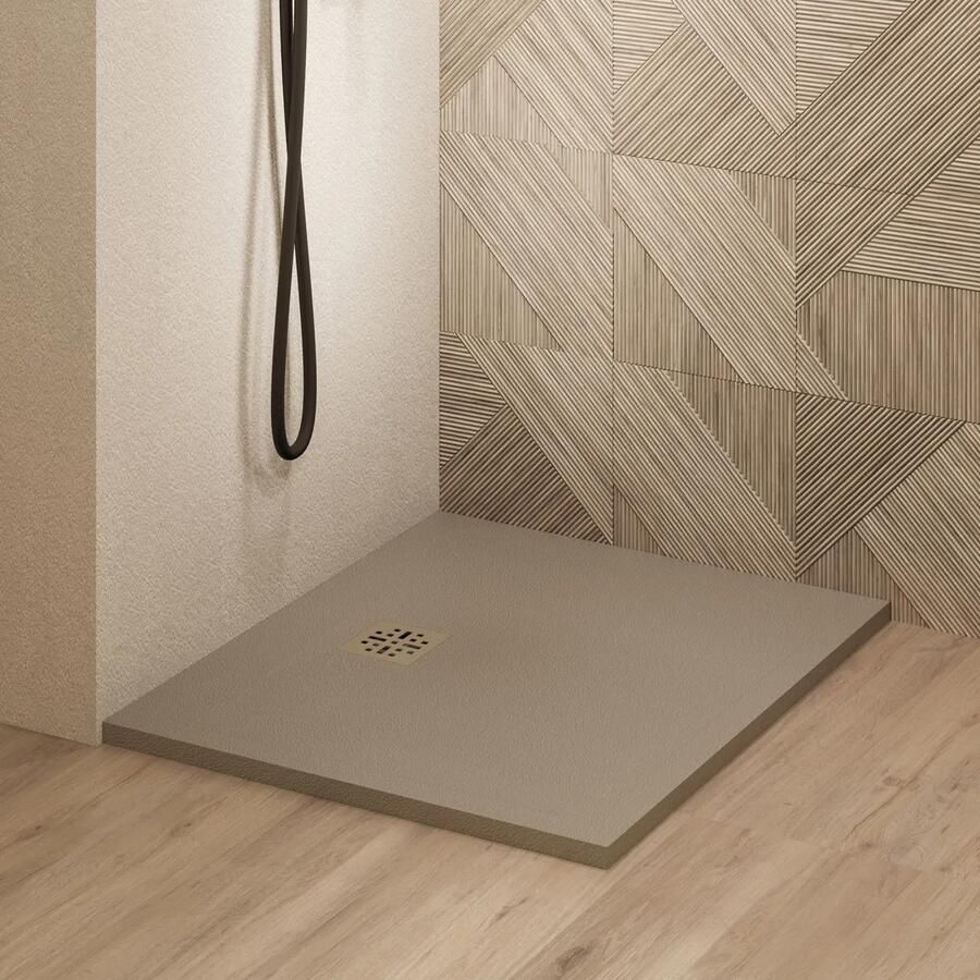 Saniclear Lino douchebak 100x100cm met stone finish capppuccino