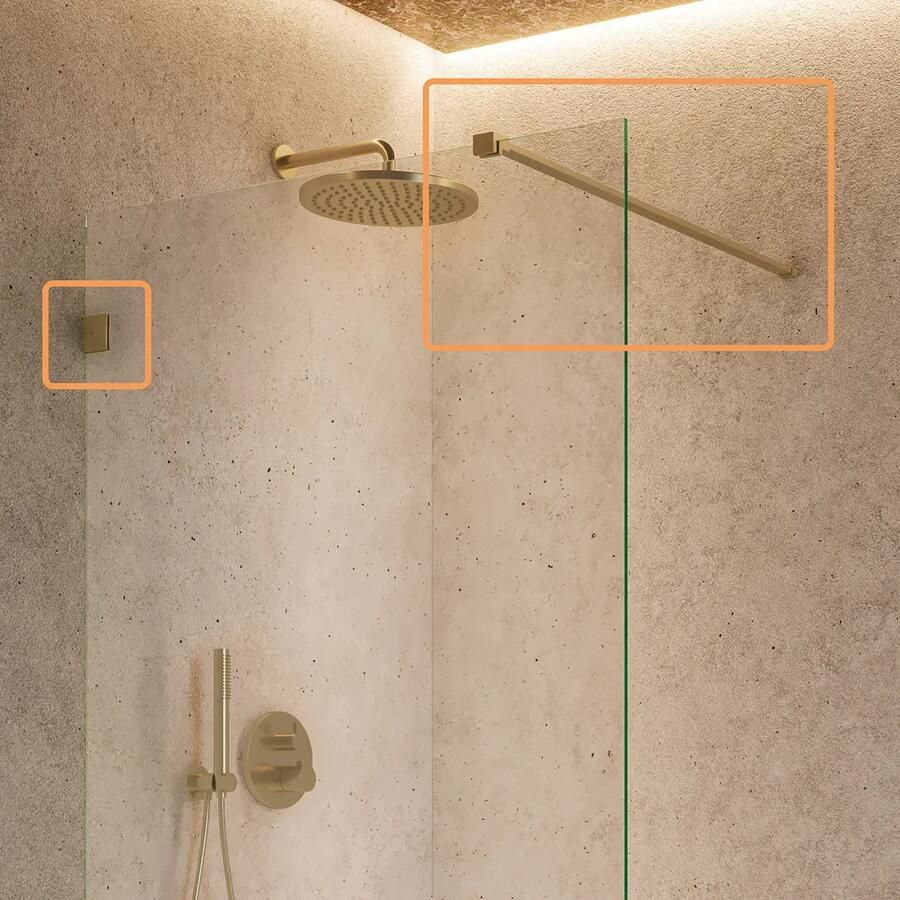 Saniclear Modern klemmen + stabilisatiestang 100cm geborsteld messing mat goud