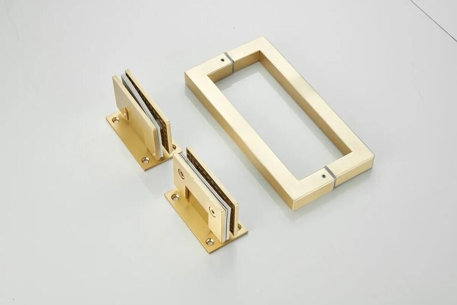 Saniclear Modern scharnieren + handvat voor douchedeur geborsteld messing mat goud