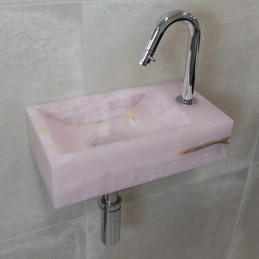 Saniclear Pink Onyx fonteinset met gebogen kraan in chroom