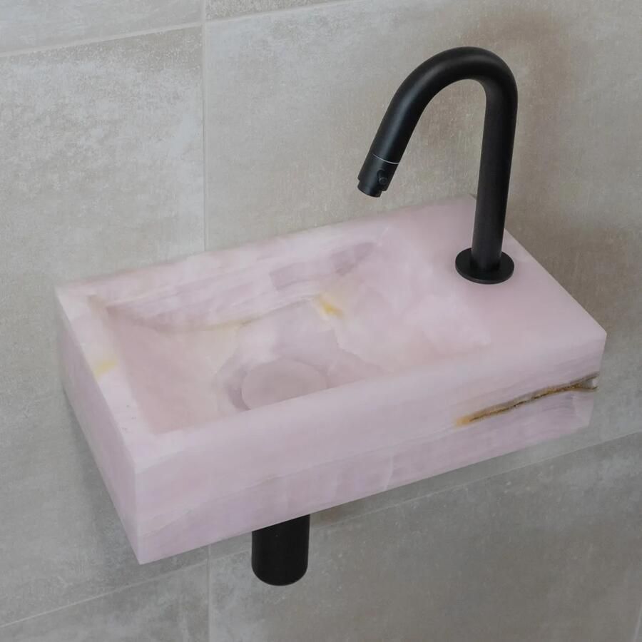 Saniclear Pink Onyx fonteinset met gebogen kraan in mat zwart