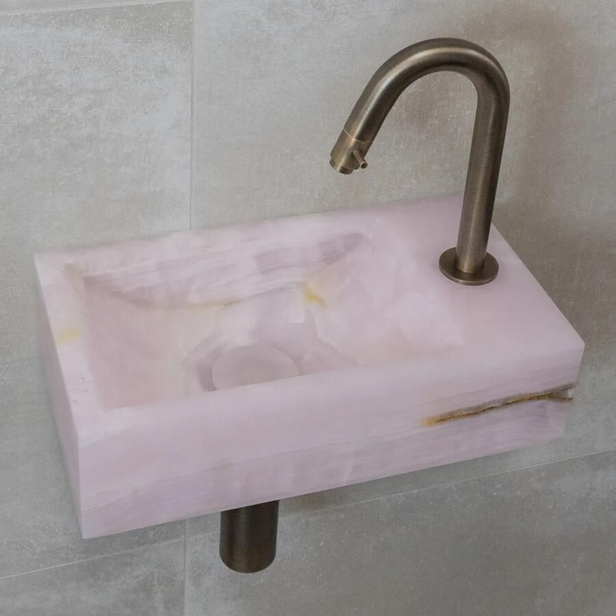 Saniclear Pink Onyx fonteinset met gebogen kraan in verouderd messing