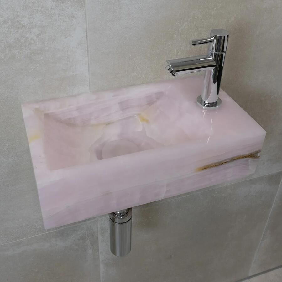 Saniclear Pink Onyx fonteinset met rechte kraan in chroom