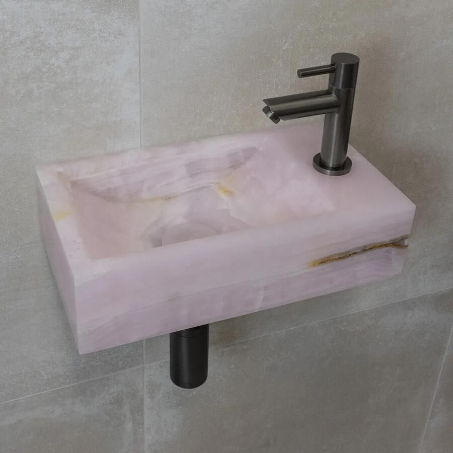 Saniclear Pink Onyx fonteinset met rechte kraan in gunmetal