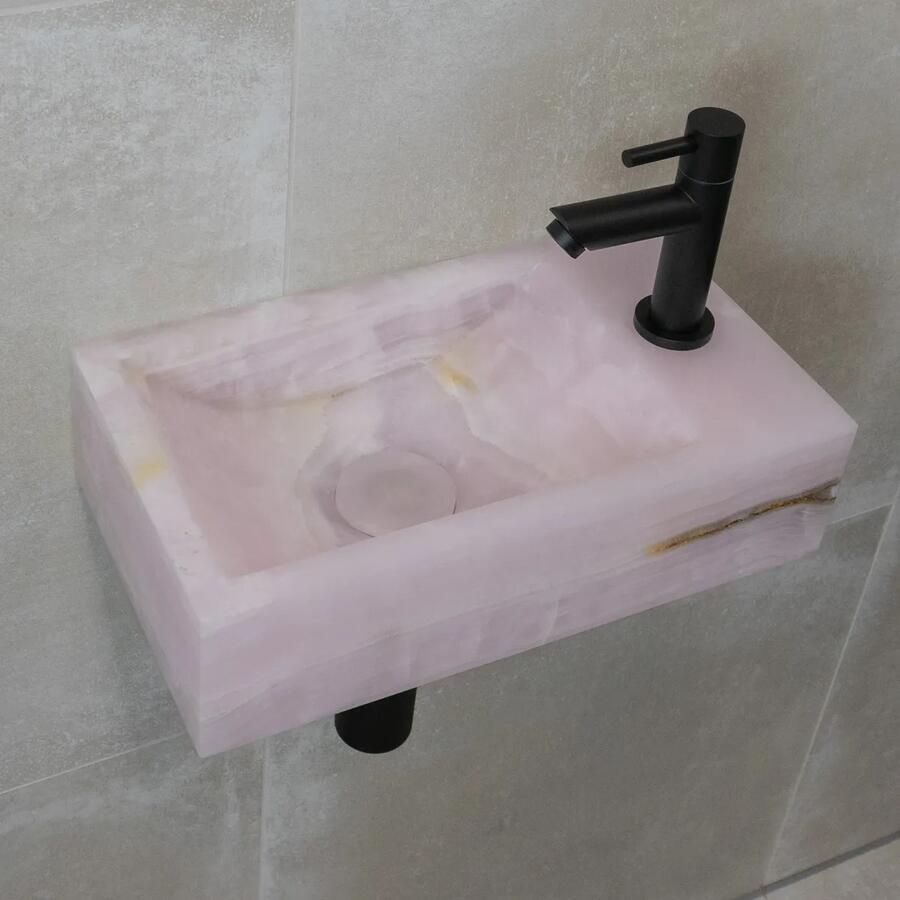Saniclear Pink Onyx fonteinset met rechte kraan in mat zwart