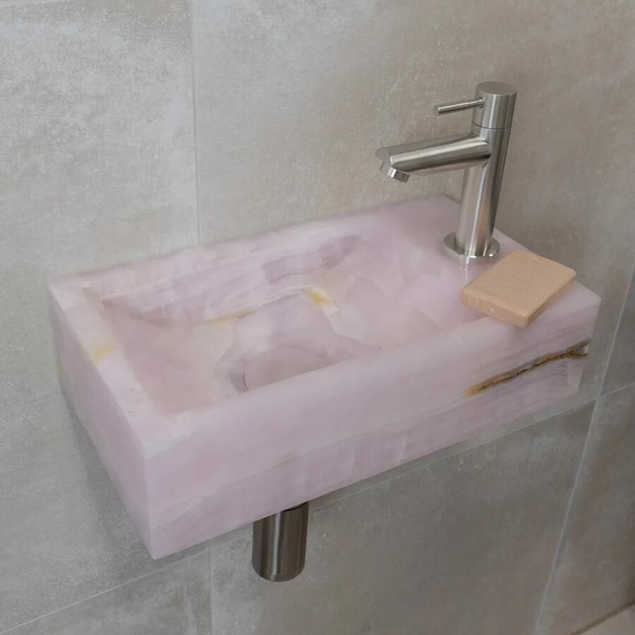 Saniclear Pink Onyx fonteinset met rechte kraan in RVS