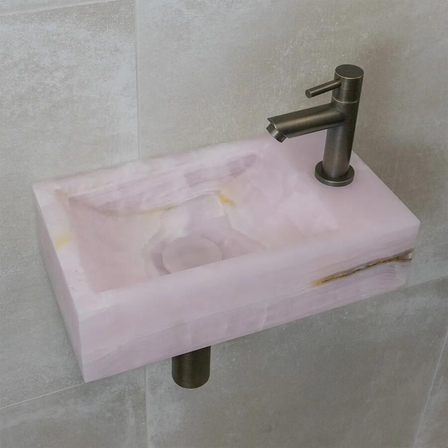 Saniclear Pink Onyx fonteinset met rechte kraan in verouderd messing