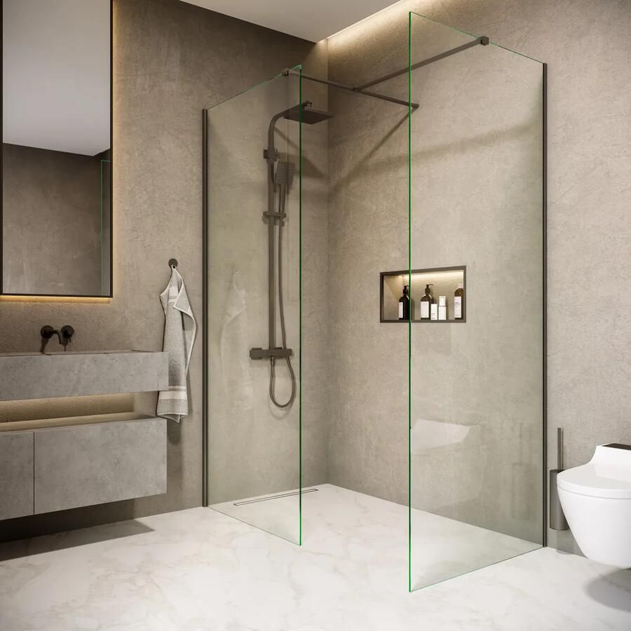 Saniclear Rivo inloop douchecabine 160x100cm met 60cm vrije inloop verouderd ijzer gunmetal