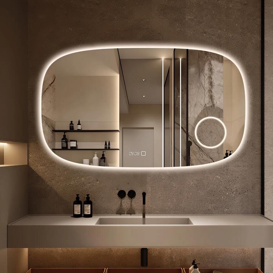 Saniclear Shave Deens ovale spiegel 120x70cm met verlichting verwarming en vergrootglas