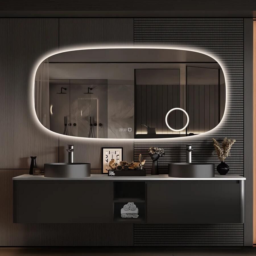 Saniclear Shave Deens ovale spiegel 160x75cm met verlichting verwarming en vergrootglas