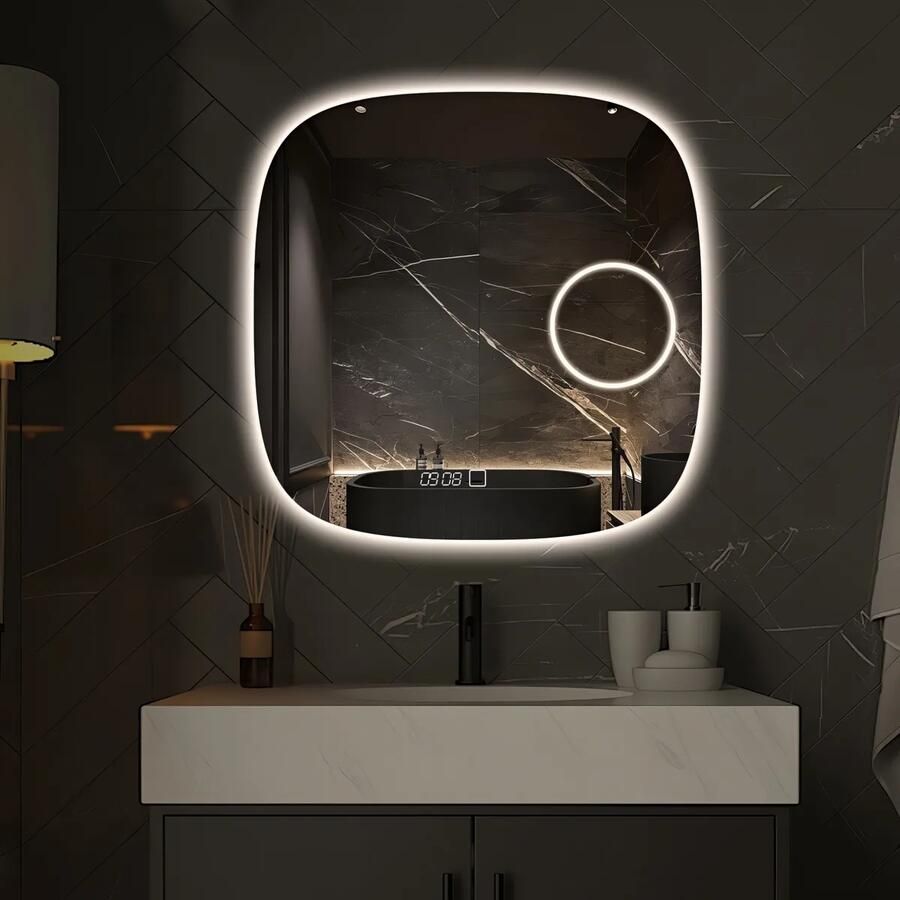 Saniclear Shave Deens ovale spiegel 60x60cm met verlichting verwarming en vergrootglas