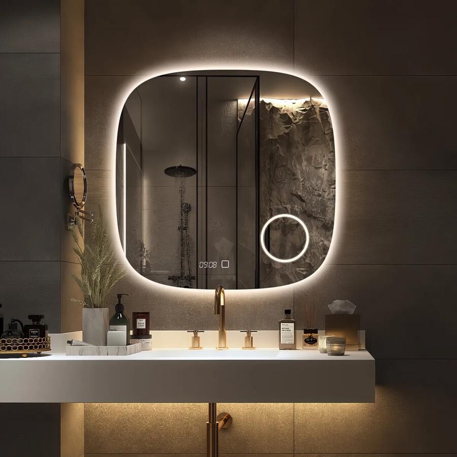 Saniclear Shave Deens ovale spiegel 80x80cm met verlichting verwarming en vergrootglas