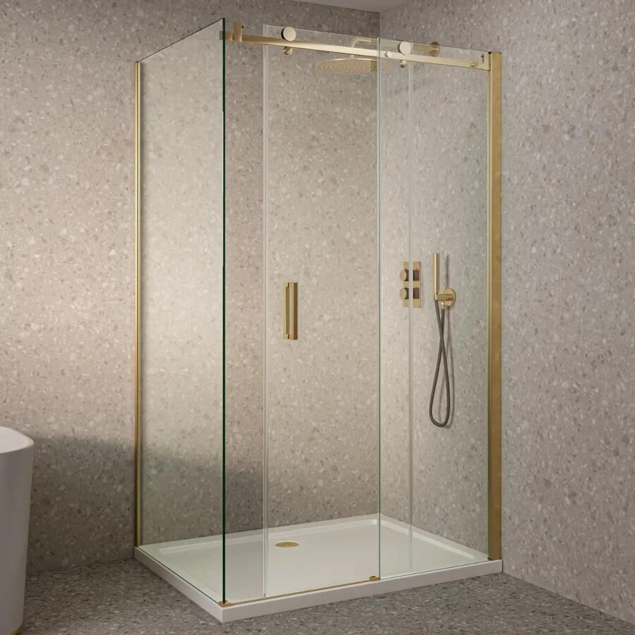 Saniclear Supreme douchecabine 90x90cm anti-kalk geborsteld messing mat goud