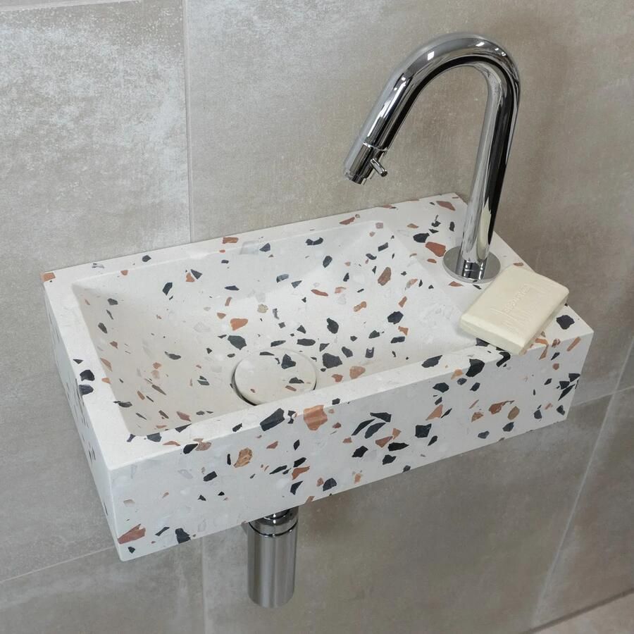 Saniclear Terrazzo fonteinset met gebogen kraan in chroom