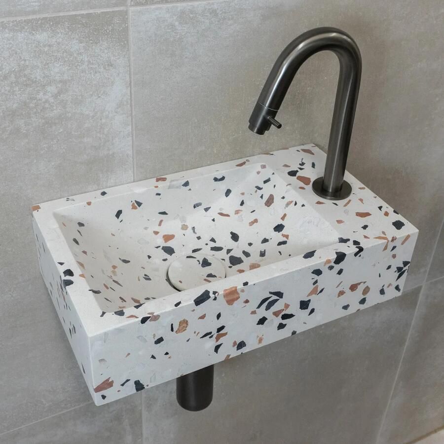 Saniclear Terrazzo fonteinset met gebogen kraan in gunmetal