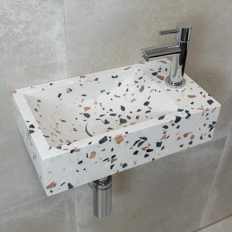 Saniclear Terrazzo fonteinset met rechte kraan in chroom