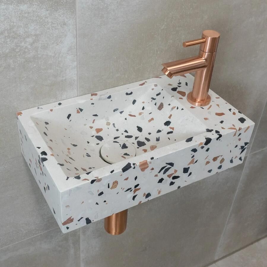 Saniclear Terrazzo fonteinset met rechte kraan in geborsteld koper