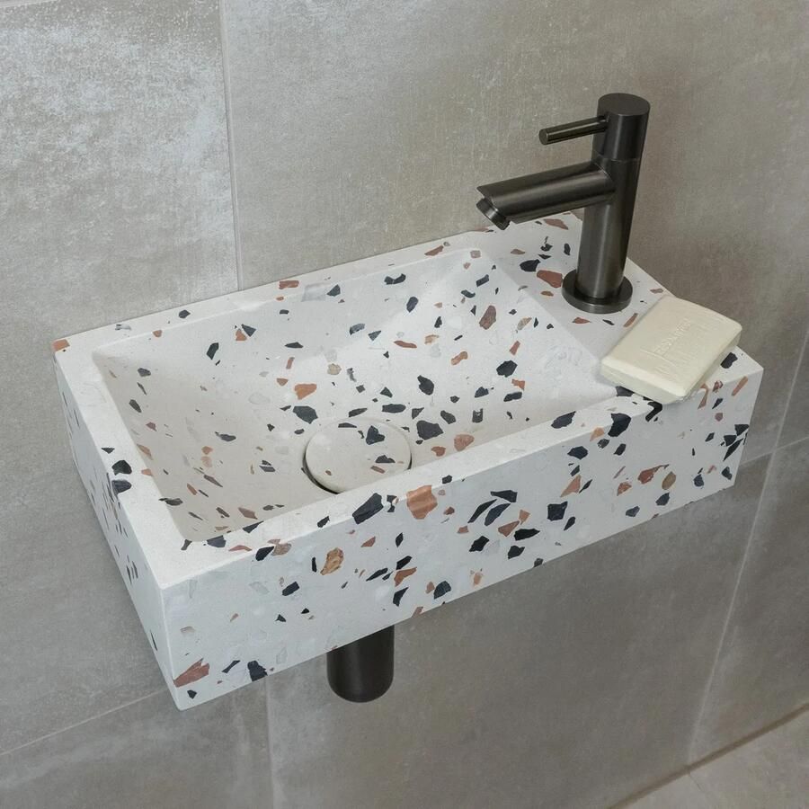Saniclear Terrazzo fonteinset met rechte kraan in gunmetal