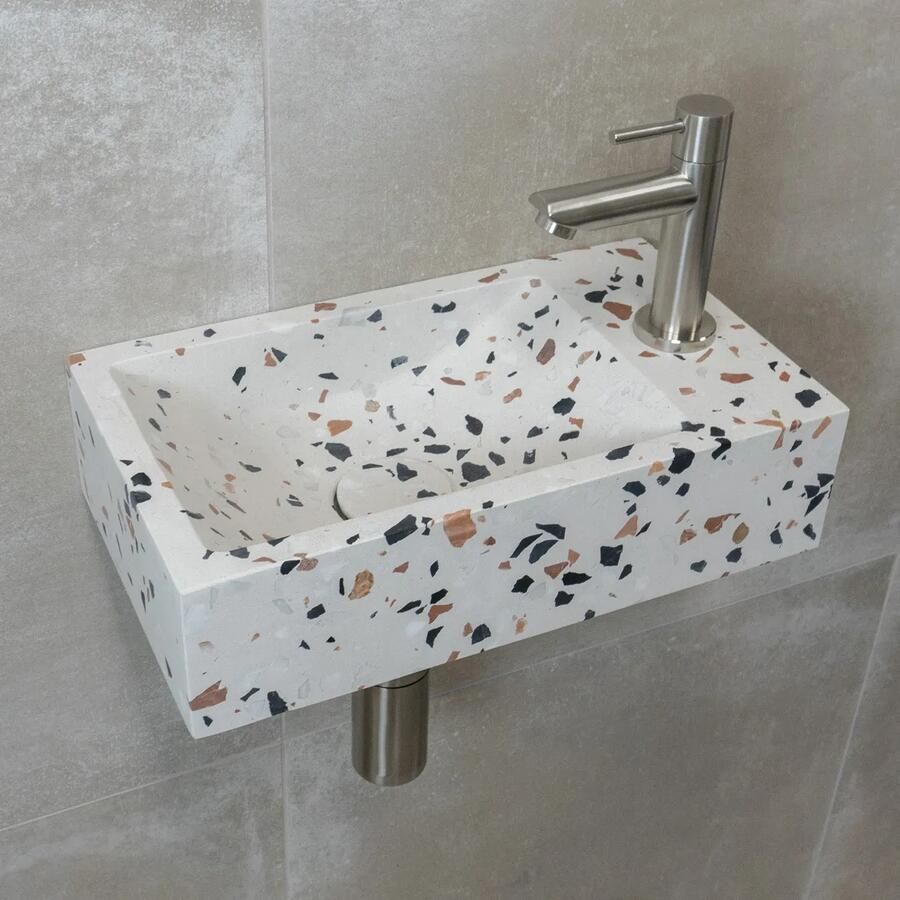 Saniclear Terrazzo fonteinset met rechte kraan in RVS