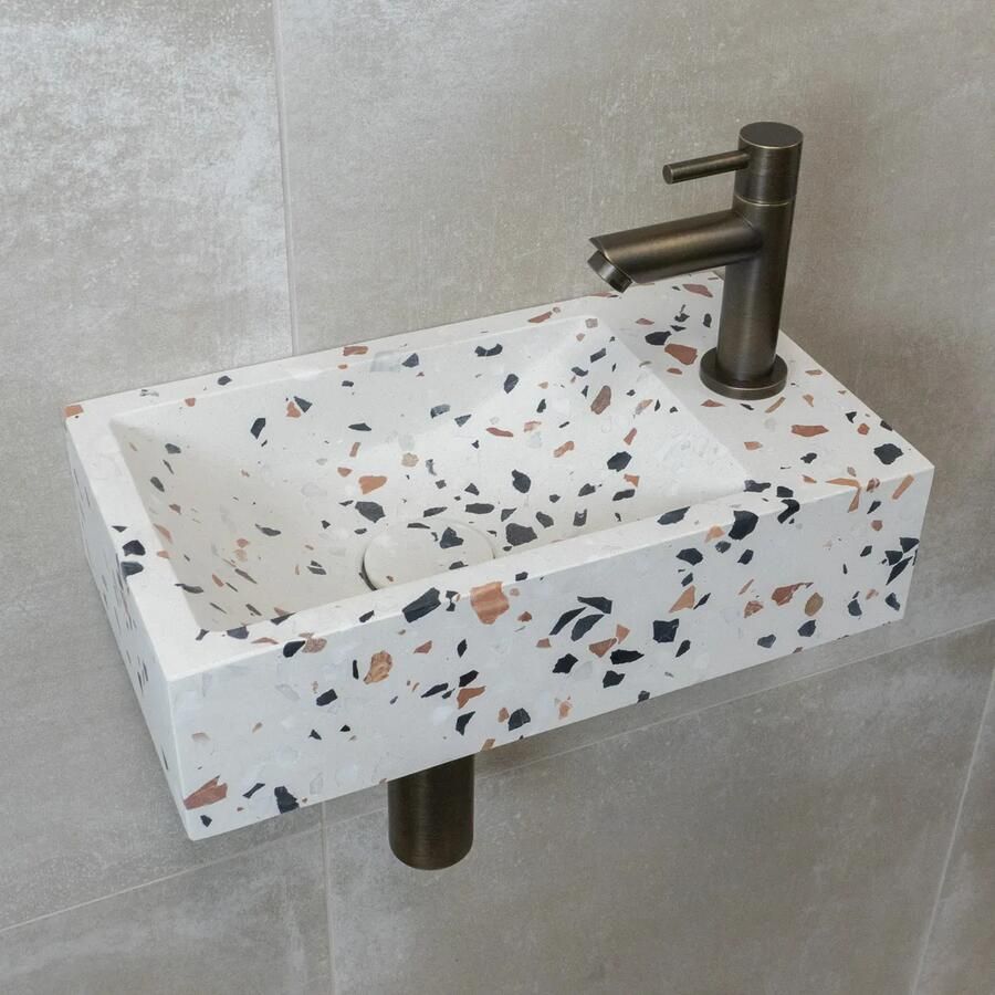 Saniclear Terrazzo fonteinset met rechte kraan in verouderd messing