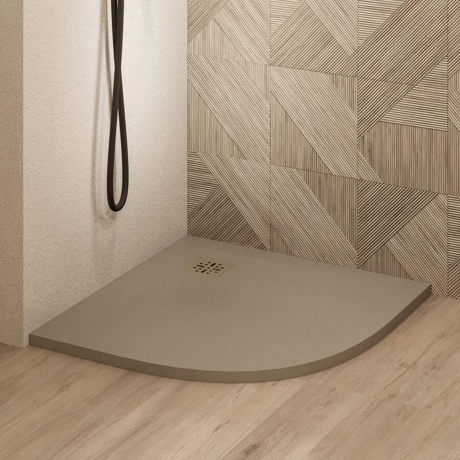 Saniclear Torno kwartronde douchebak 100x100cm met stone finish cappuccino