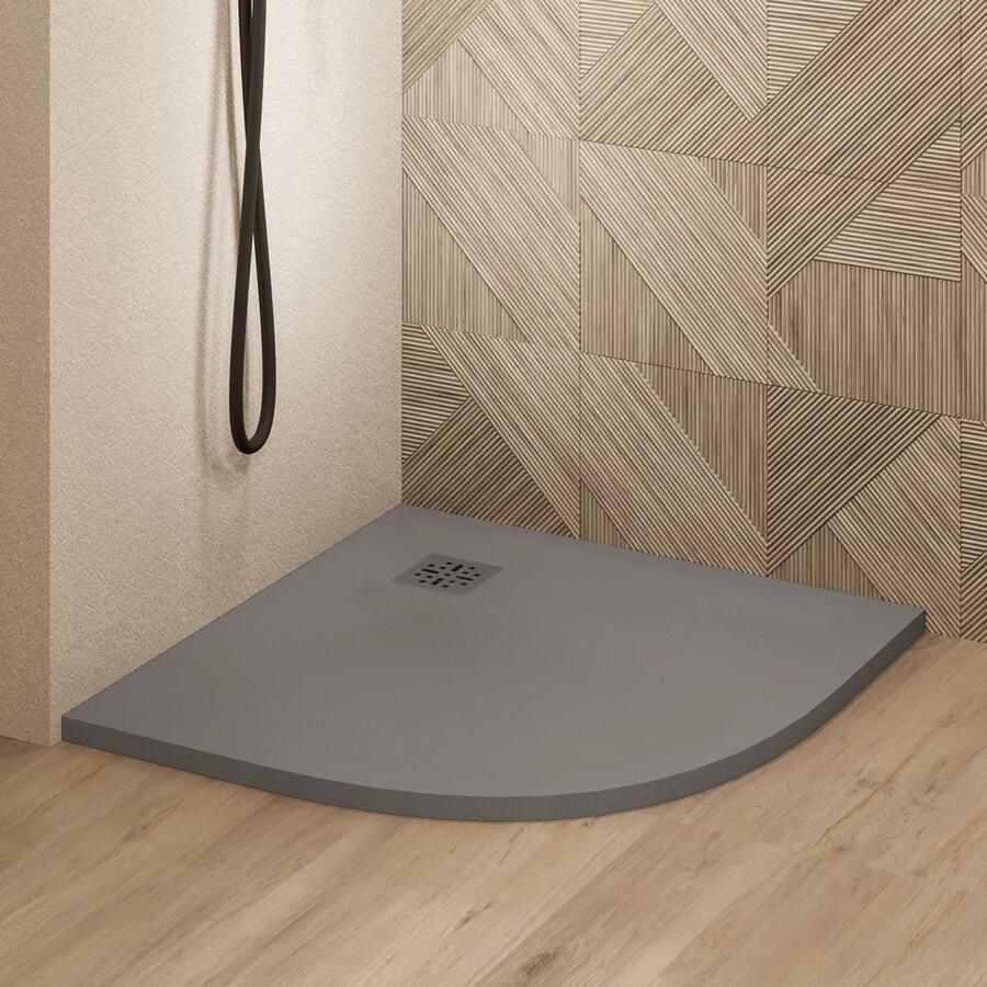 Saniclear Torno kwartronde douchebak 100x100cm met stone finish donkergrijs