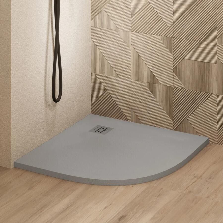 Saniclear Torno kwartronde douchebak 100x100cm met stone finish lichtgrijs