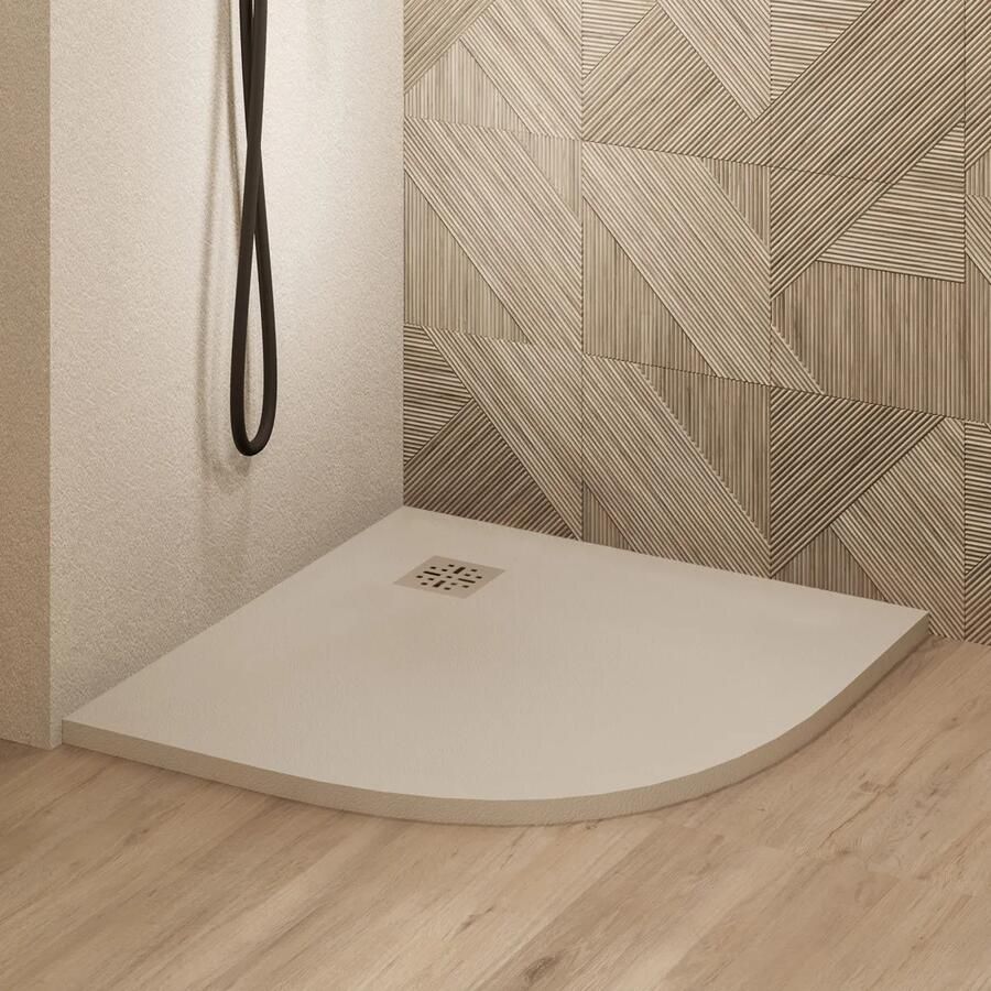 Saniclear Torno kwartronde douchebak 100x100cm met stone finish cream