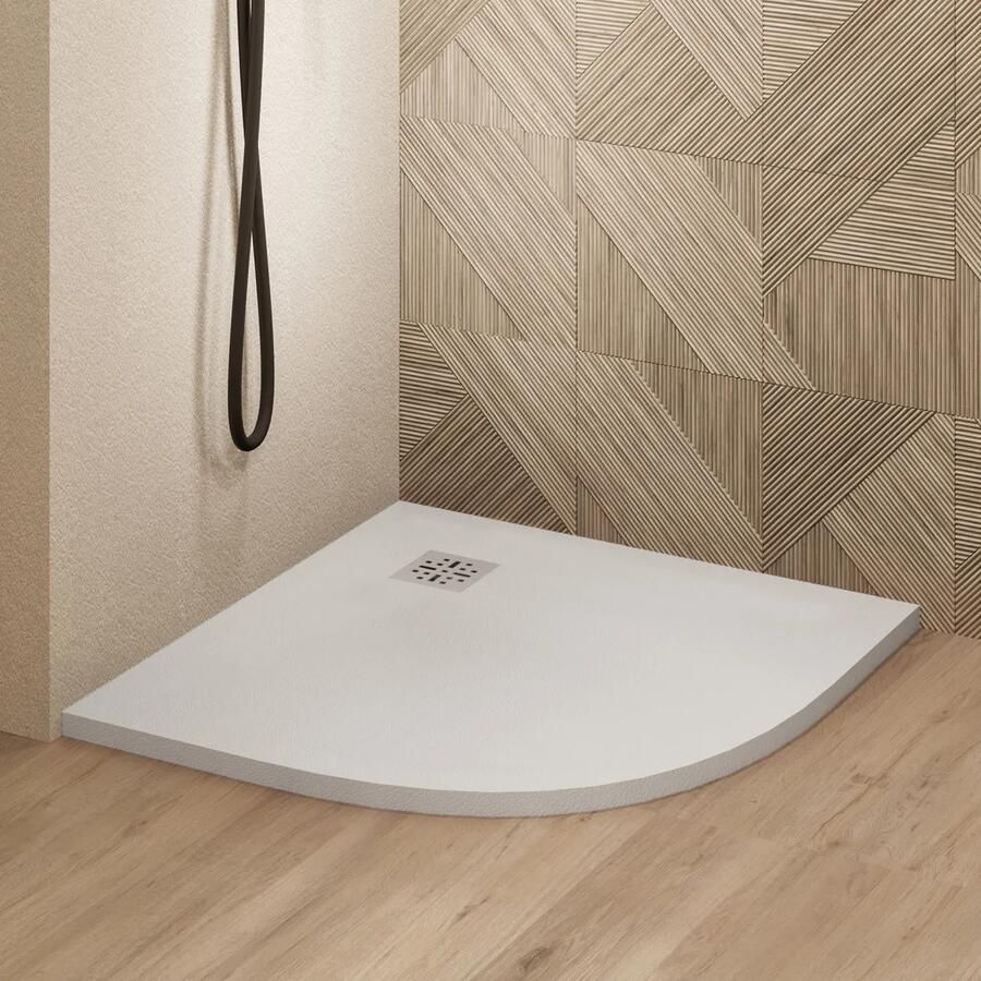 Saniclear Torno kwartronde douchebak 100x100cm met stone finish wit