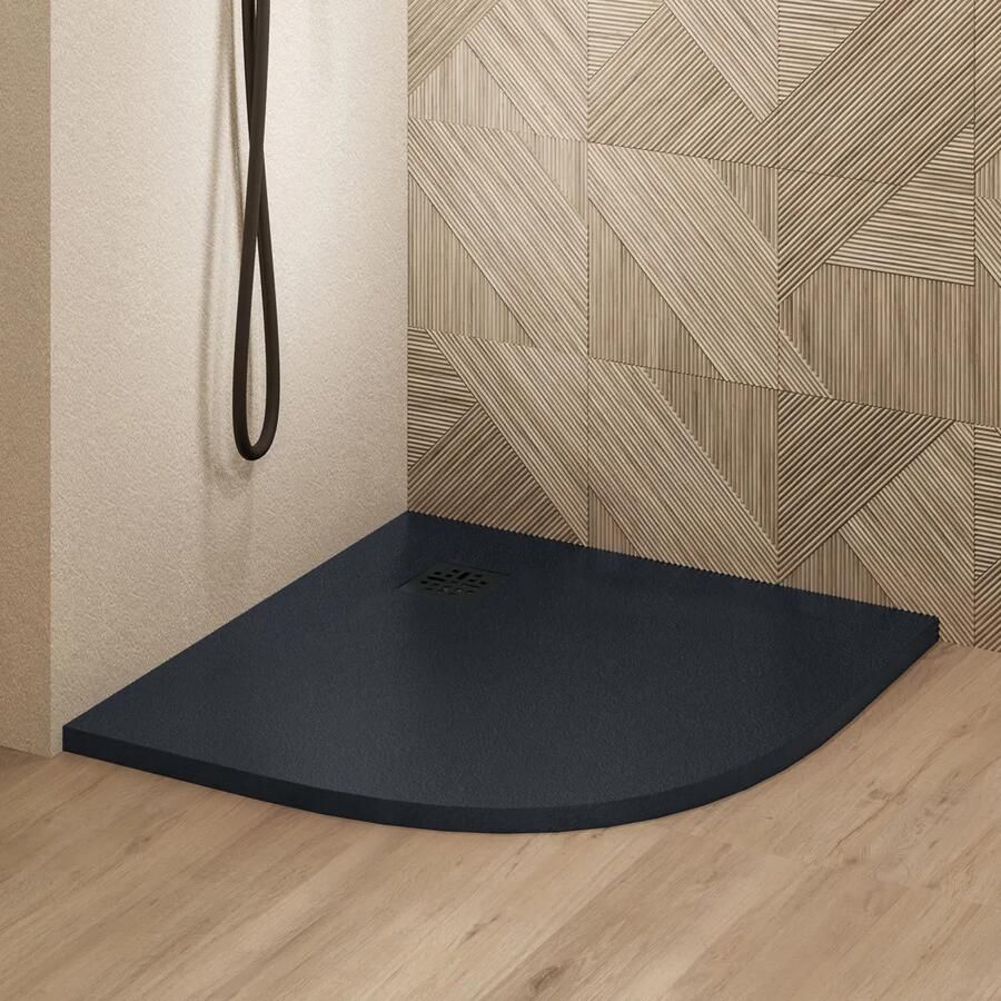 Saniclear Torno kwartronde douchebak 100x100cm met stone finish zwart