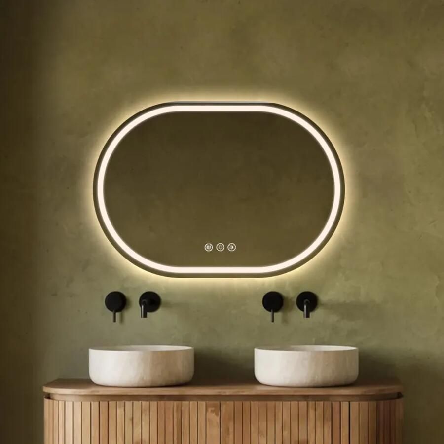 Saniclear Triova ovale spiegel 100x70cm met verwarming directe en indirecte verlichting