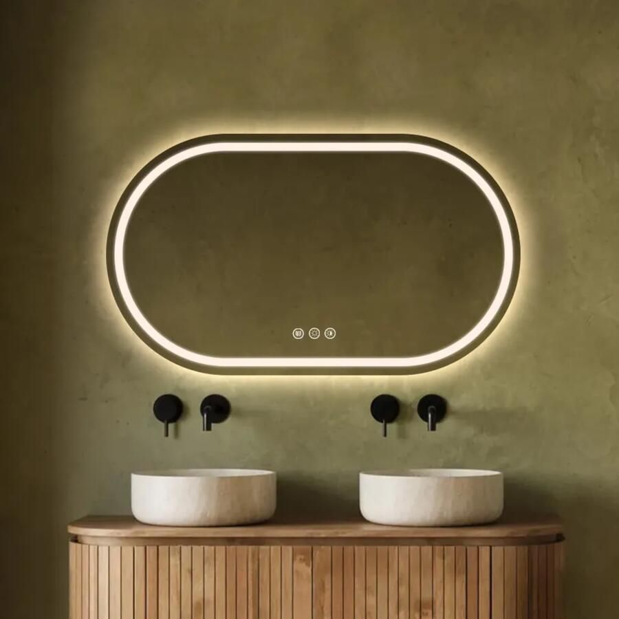 Saniclear Triova ovale spiegel 120x70cm met verwarming directe en indirecte verlichting