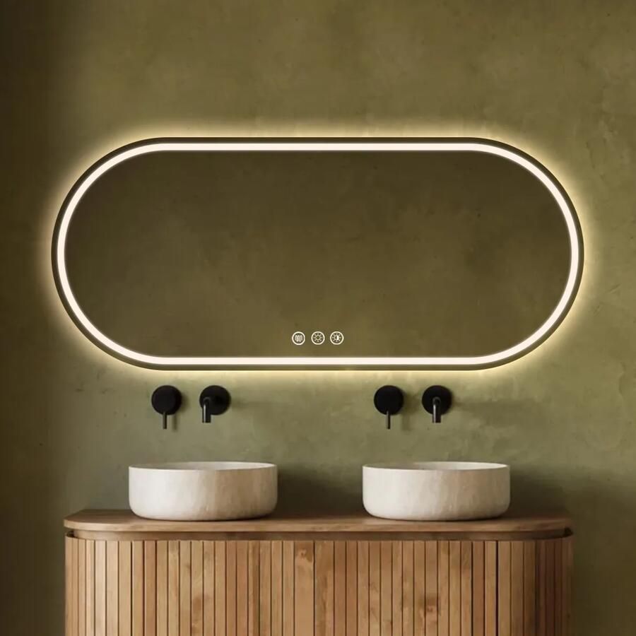 Saniclear Triova ovale spiegel 160x70cm met verwarming directe en indirecte verlichting