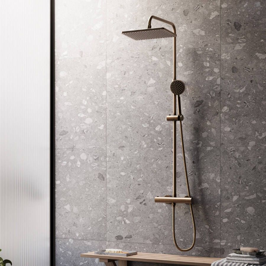 Saniclear Vision opbouw regendouche met 20x30cm hoofddouche verouderd messing