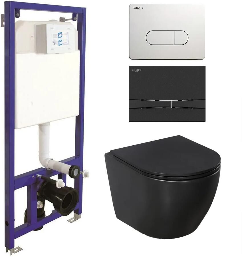 Sanigoods Andes toiletset met Saniclear Itsie randloos toilet zwart mat