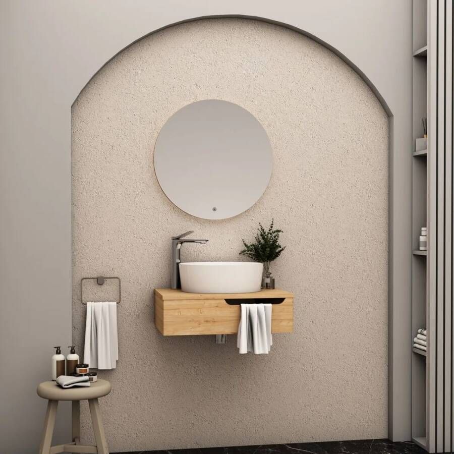 SaniGoods Aven badmeubel 60cm eiken met waskom wit mat