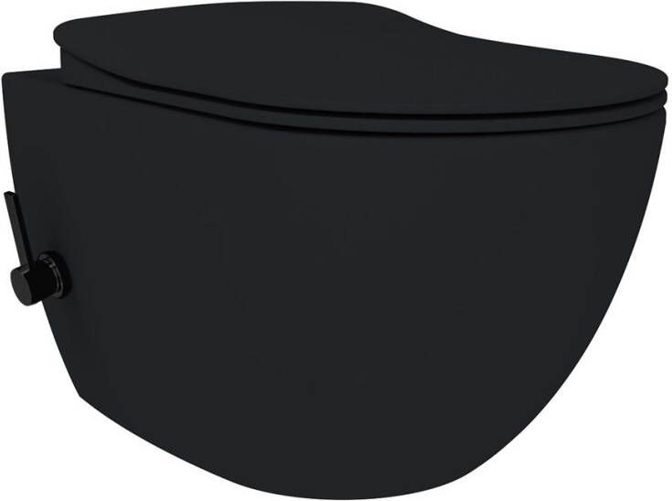 SaniGoods Bidet mat zwart toilet met warm en koudwater sproeier randloos zonder zitting