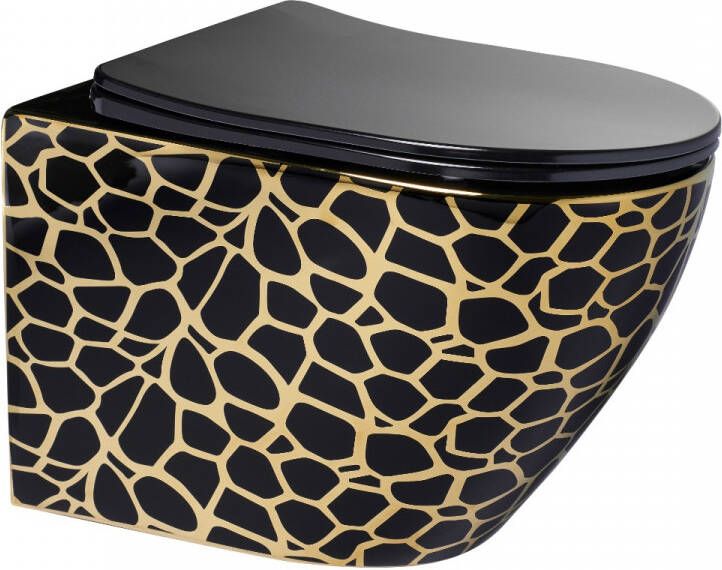 SaniGoods Leopard toiletpot randloos met zitting zwart goud